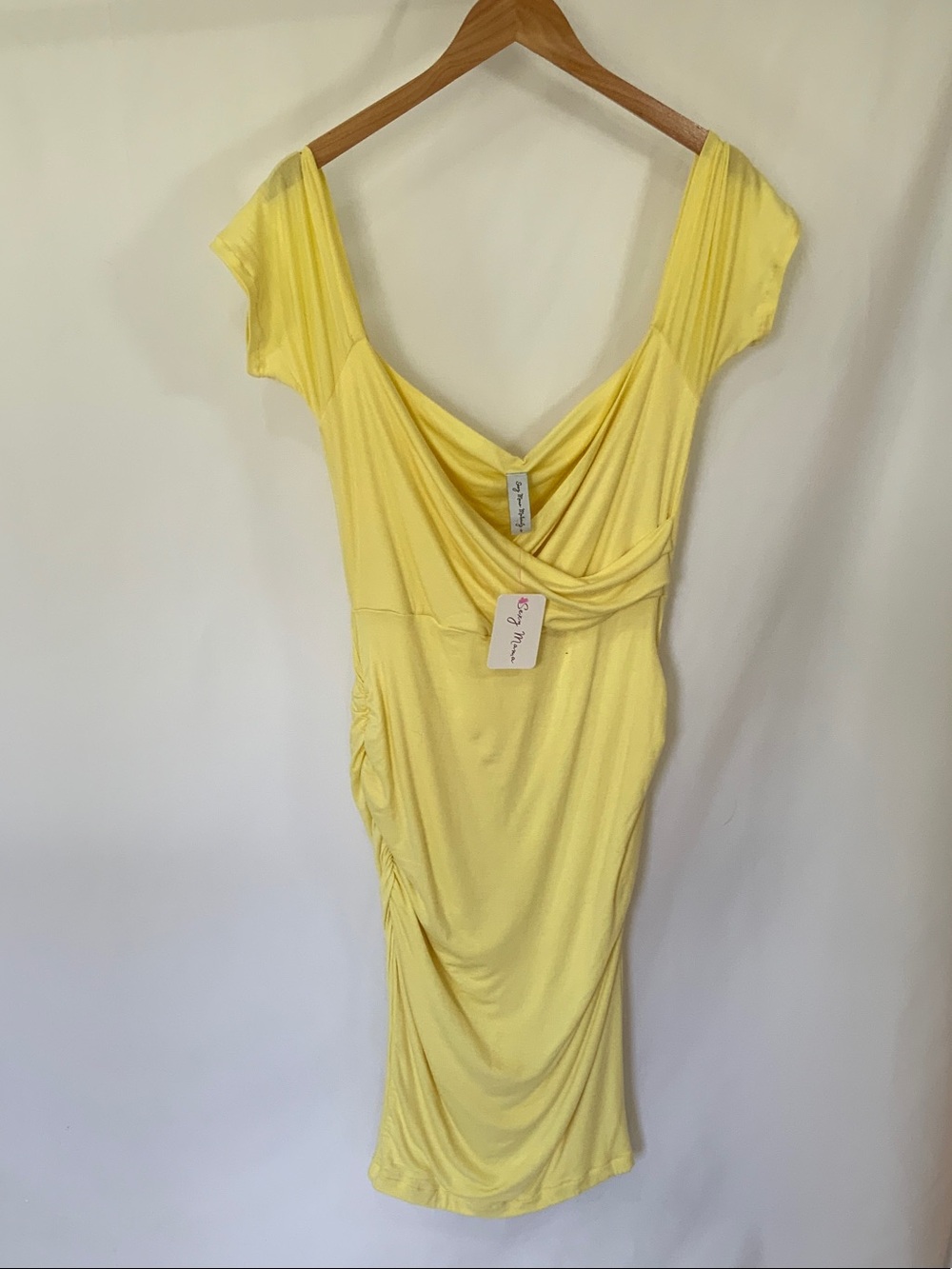 Sexy Mama Yellow Draped V-Neck Women's Dress Maternity